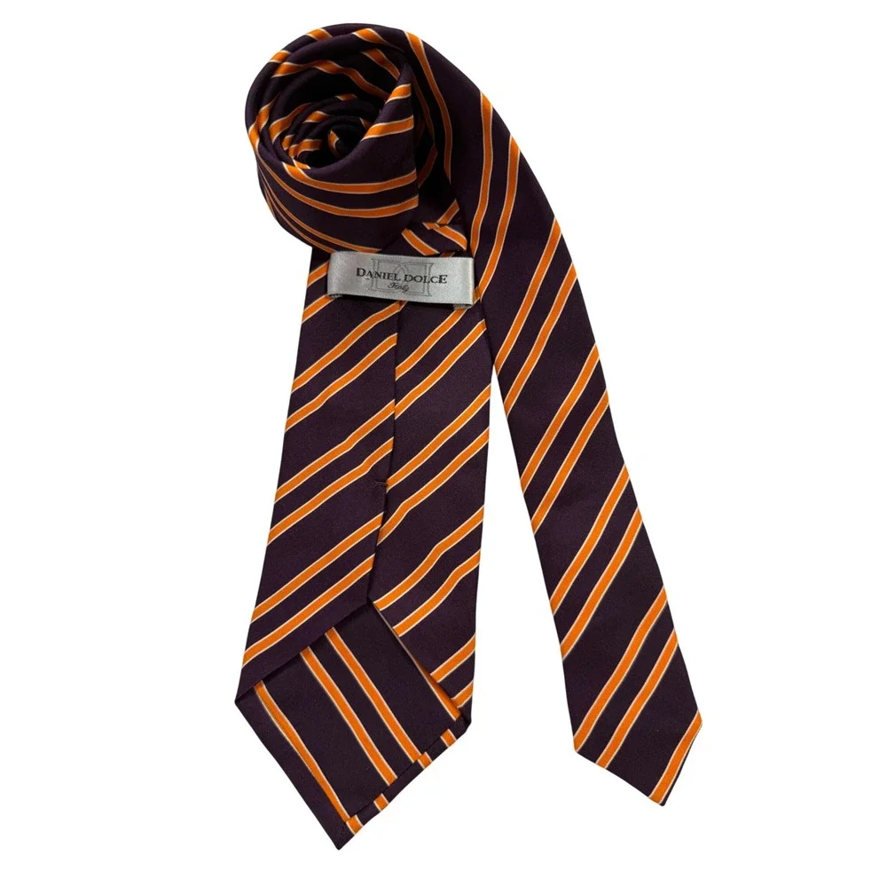 Daniel Dolce Silk Necktie OS Purple Orange Striped Excellent Italy Hand Made
